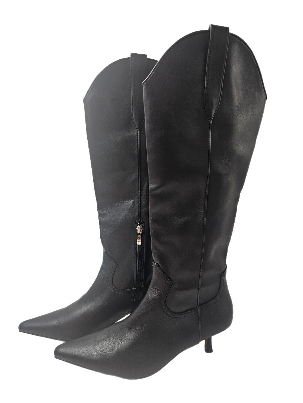 Steven Madden Britt Black Western Knee-High Boots Size 8M Pointed Kitten Heels